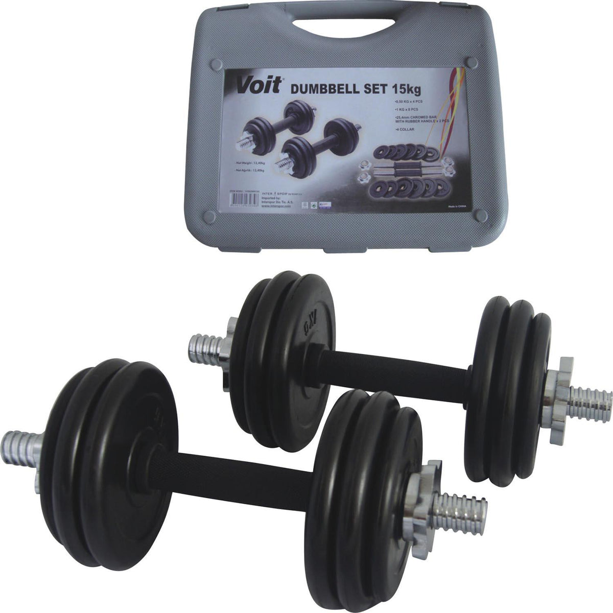 VOIT 15 KG KAUÇUK KAPLI DUMBBELL SET