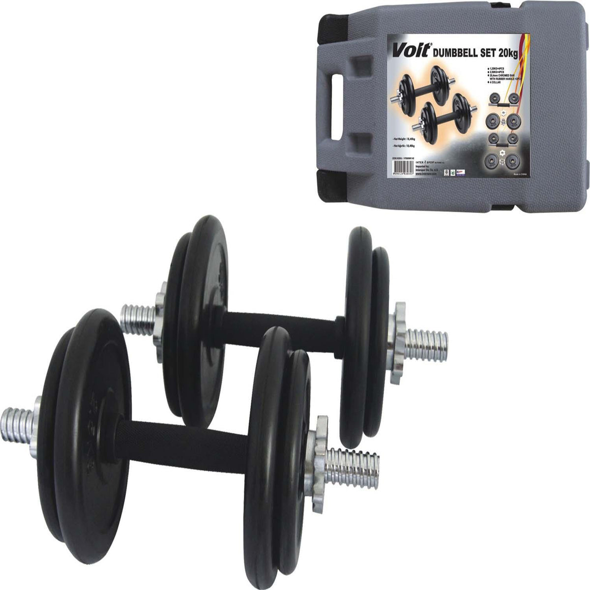 VOIT 20 KG KAUÇUK KAPLI DUMBBELL SET